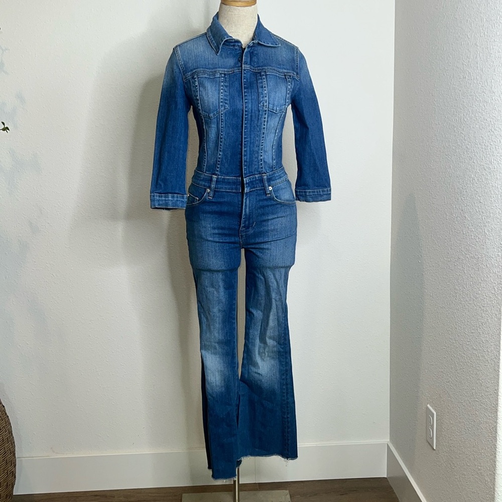 Hudson Holly 3/4 Sleeve Flared Leg Denim Coveralls Jumpsuit